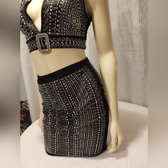 Rhinestones Jewel Elegant SpandexPartially linedCrystal embellished two P - Picture 9 of 15